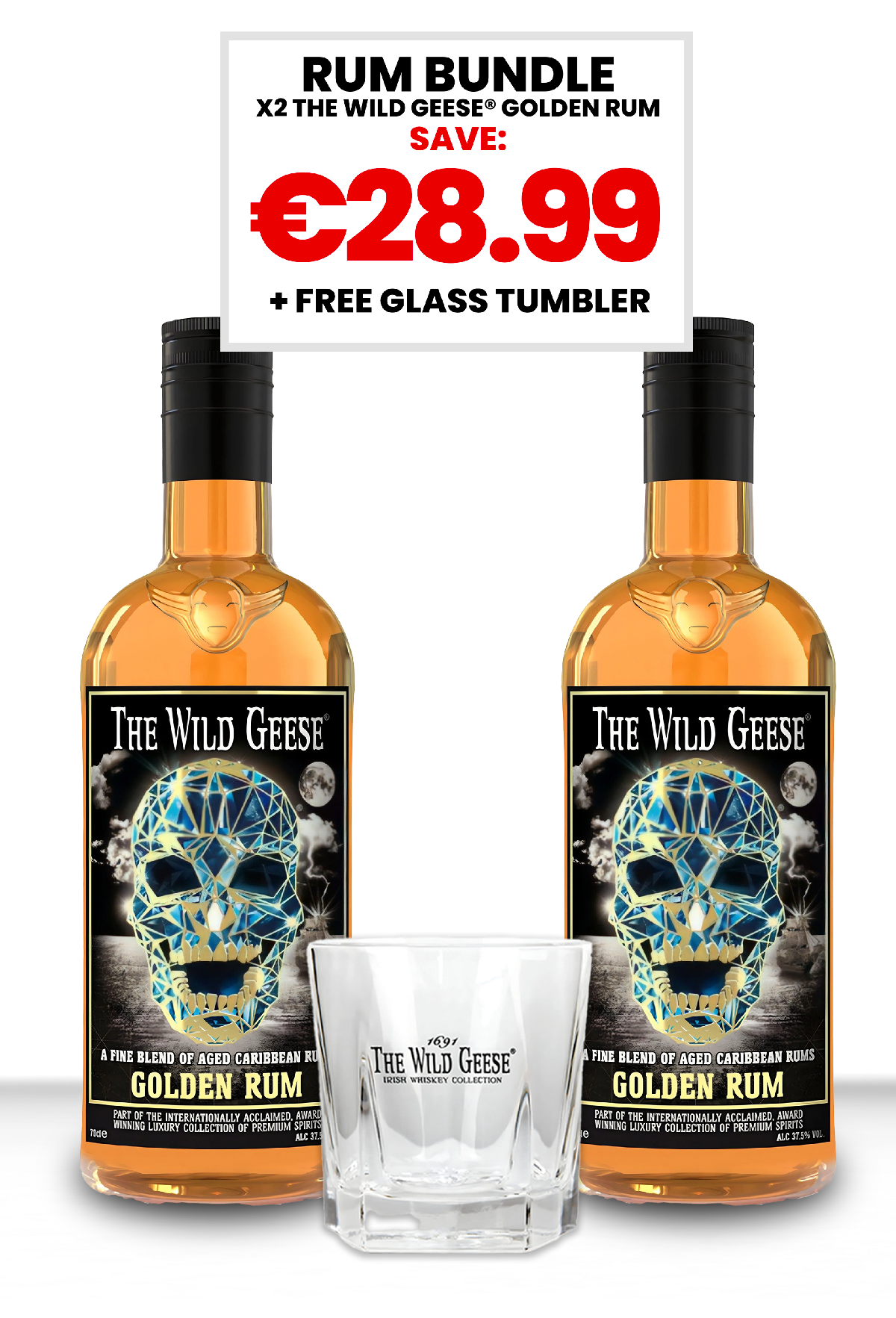 [BUNDLE] x2 The Wild Geese® Golden Rum + FREE GLASS TUMBLER