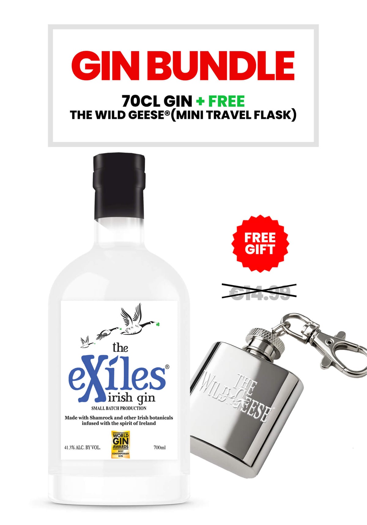 The Exiles® Irish Gin + FREE The Wild Geese® Mini Shot Travel Flask